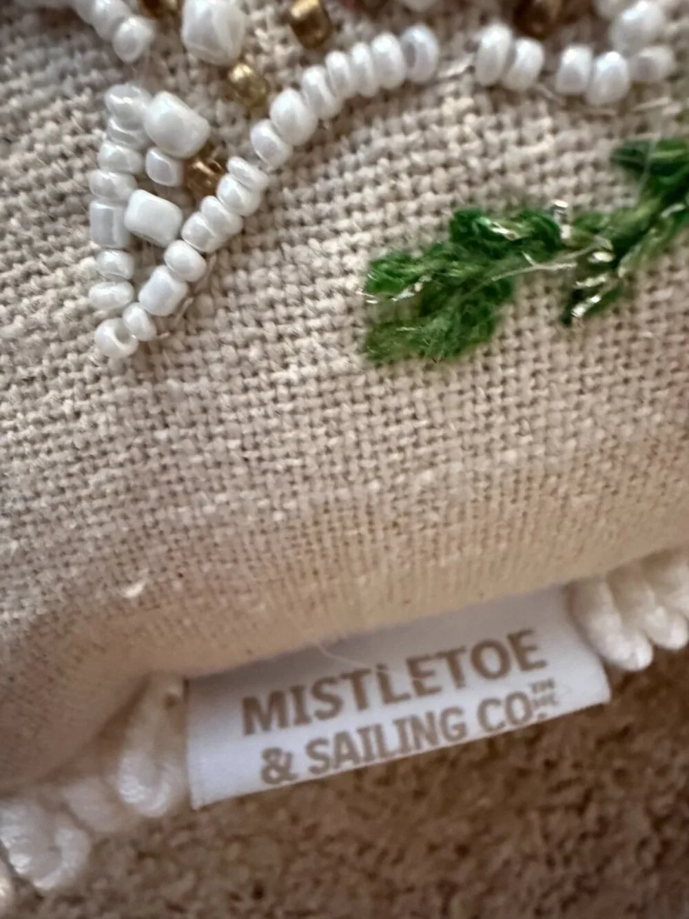 Mistletoe & Sailing Co Joy Beaded Coastal Christmas Pillow